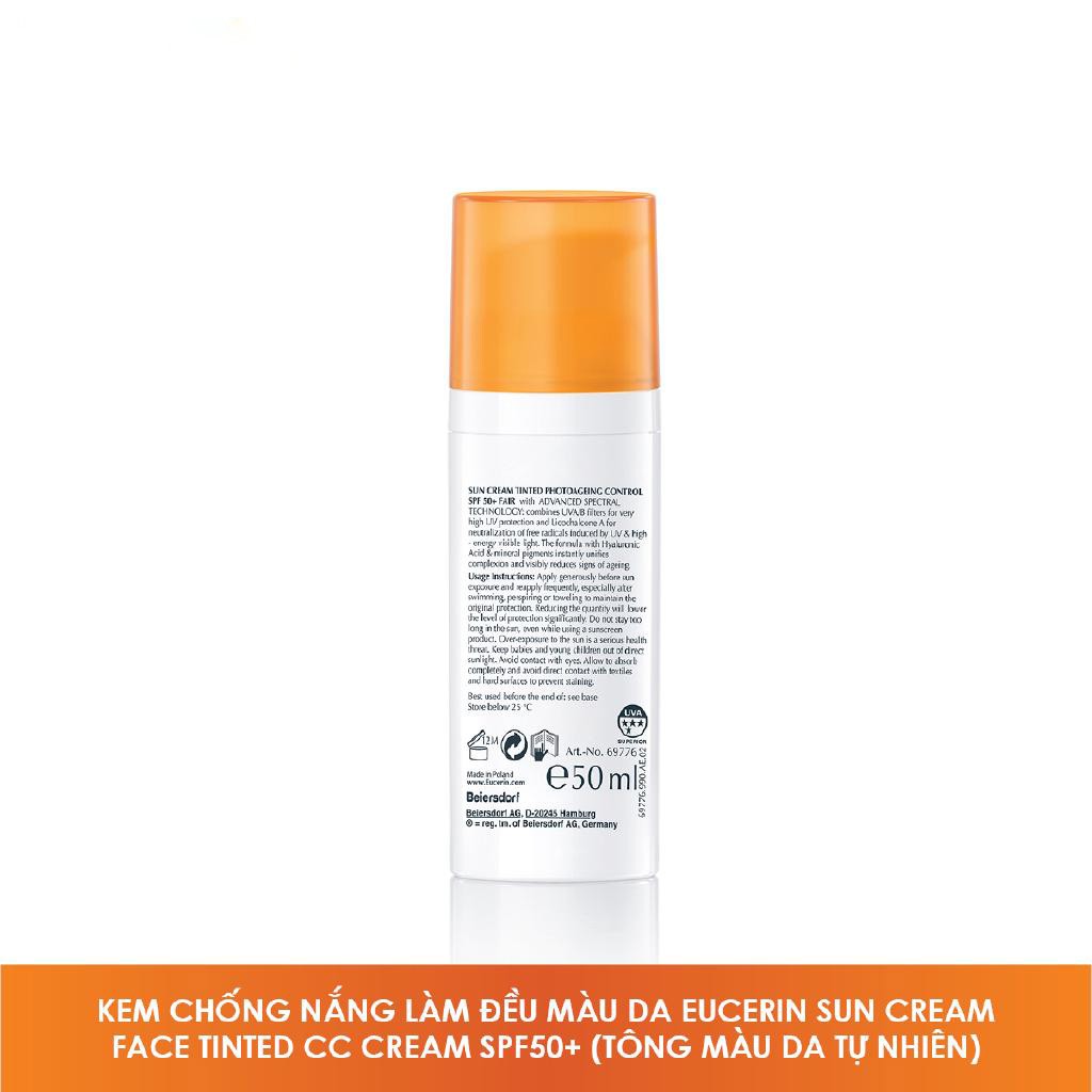 Kem Chống Nắng Eucerin Sun Cream Face Tinted CC Cream Photoaging Control SPF50+ (50ml) - làm đều màu da