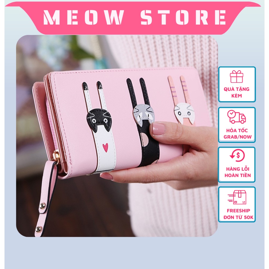 Ví nữ cầm tay cao cấp dáng dài 3 con mèo đẹp MEOW STORE VD03