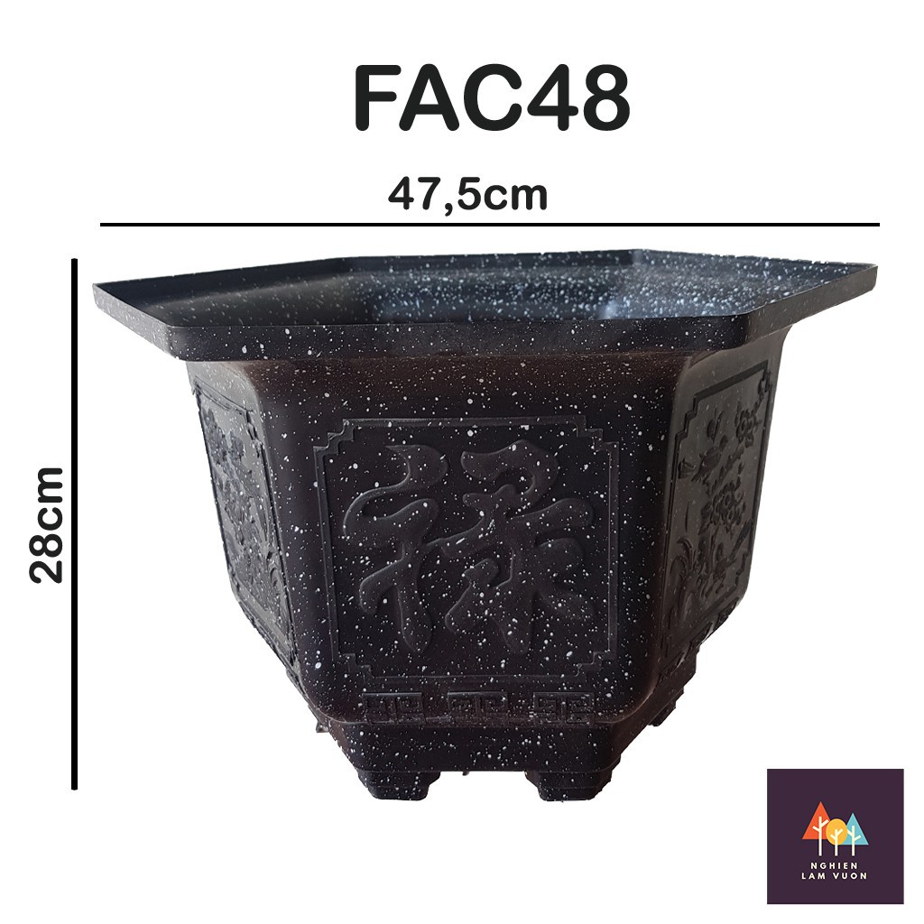 Chậu bonsai lục giác giả đá mã CN08FAC48 kt 47,5x28cm