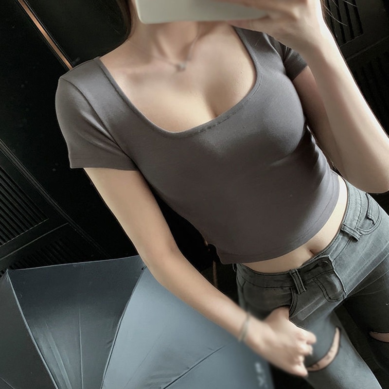 Áo Thun Lửng Tay Ngắn Cổ Vuông Thời Trang Tập Yoga Cho Nữ