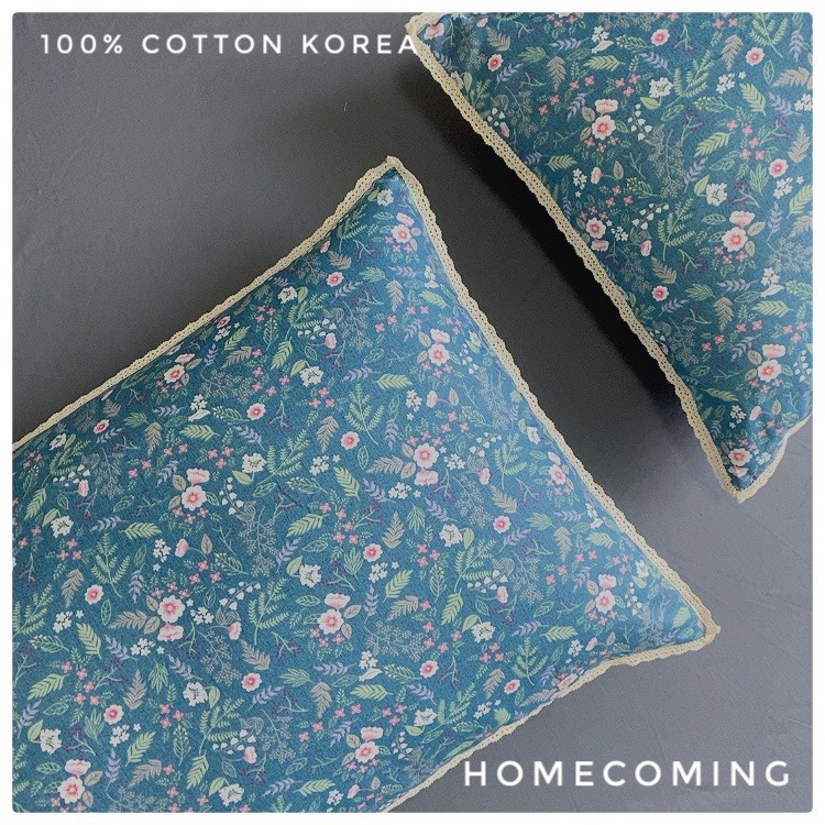 Vỏ gối nằm cotton hàn chuẩn 100% hoa nhí viền ren kích thước 45x65cm/50x70cm thương hiệu Homecoming