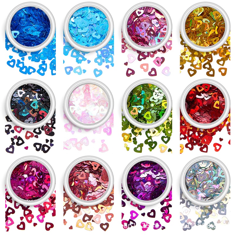 Sa Set Hạt Kim sa Hình Trái Tim Đính Móng Tay Nghệ Thuật