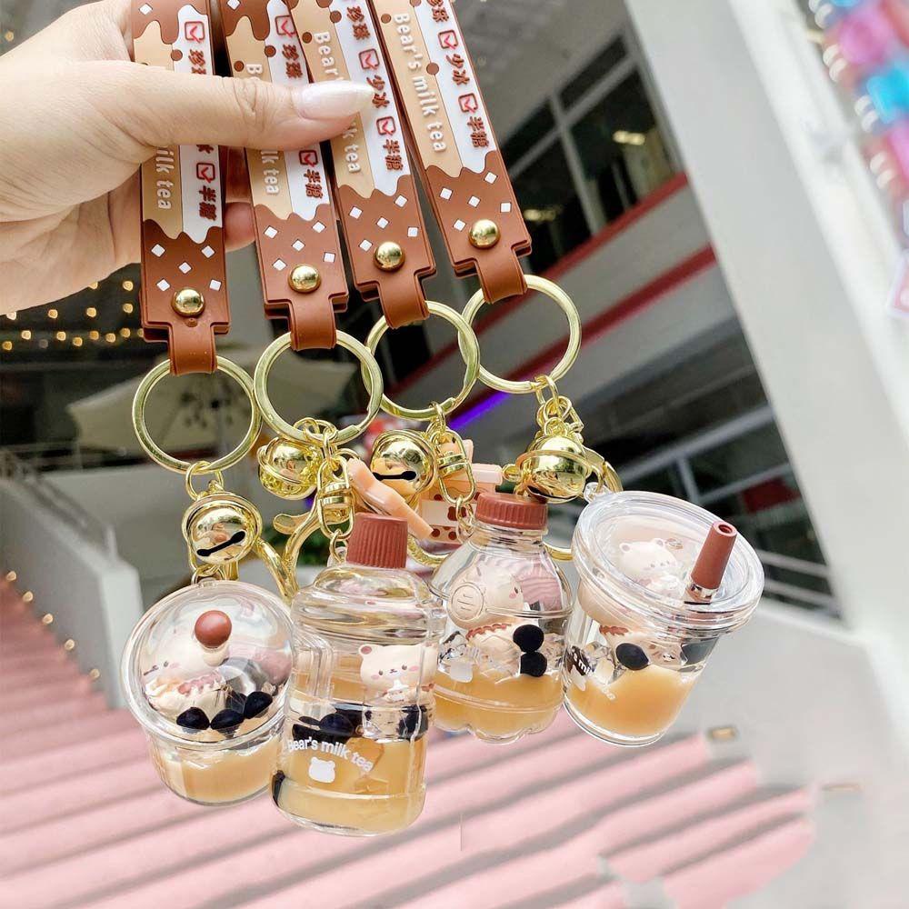 Móc Chìa Khóa Hình Ly Trà Sữa Đính Kim Tuyến Lấp Lánh Dễ Thương