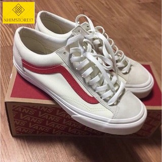 (Full Box) Giày Vans Style Old Skool Trắng Vạch Đỏ