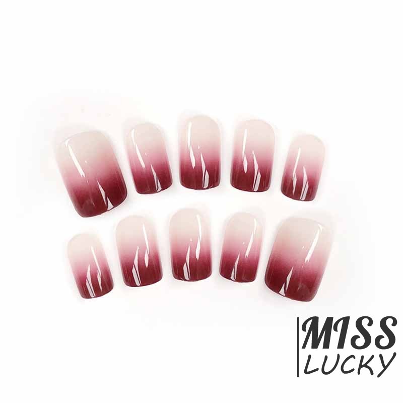Set 24 Móng Tay Giả Màu Đỏ Rượu Vang / Gradient Thời Trang