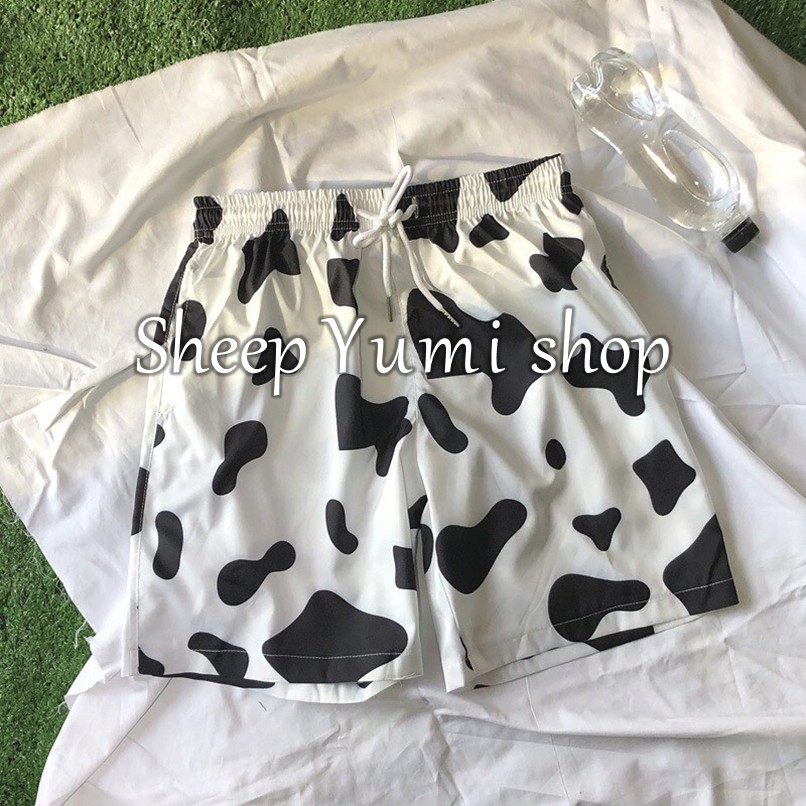 Quần đùi họa tiết bò sữa trendy dáng short thời trang thoáng mát ngày hè SHEEP YUMI SHOP QS03