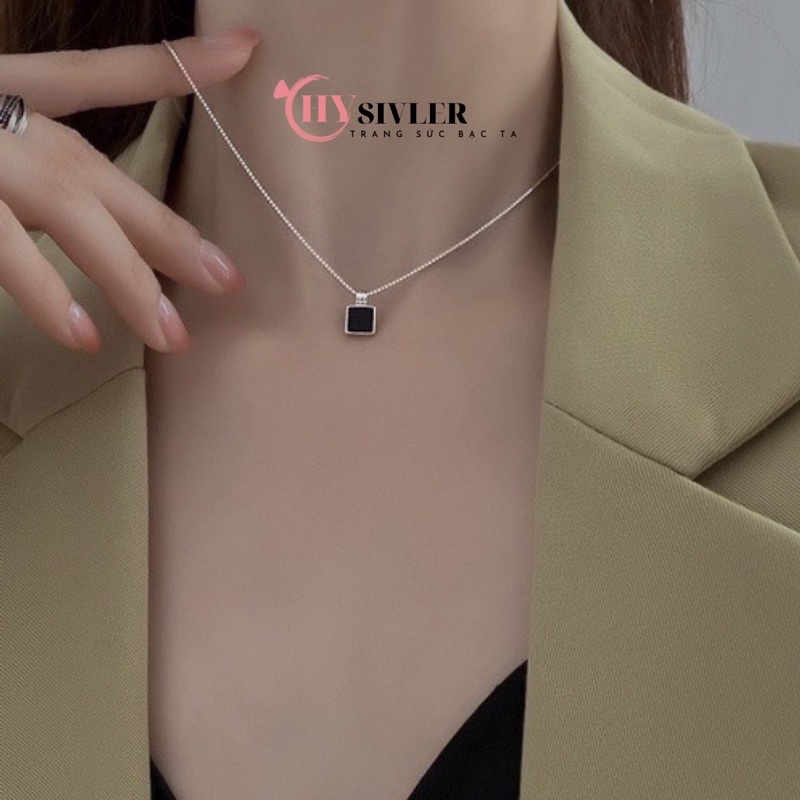 Dây chuyền bạc ý s925 mặt vuông màu đen nhỏ 0,6cm đơn giản sang chảnh phong cách hàn quốc vòng cổ nữ bạc thật CHY SILVER