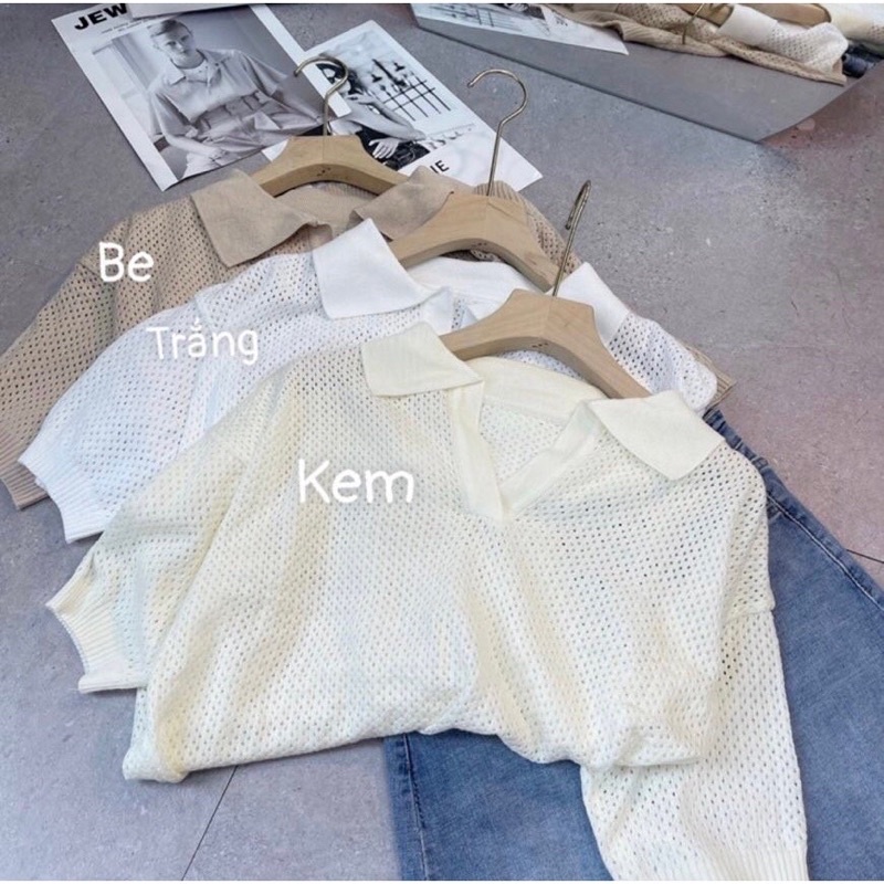 Áo polo len, áo len nữ cổ bẻ dệt lưới montoghi cộc tay vải mềm mịn boong_clothing