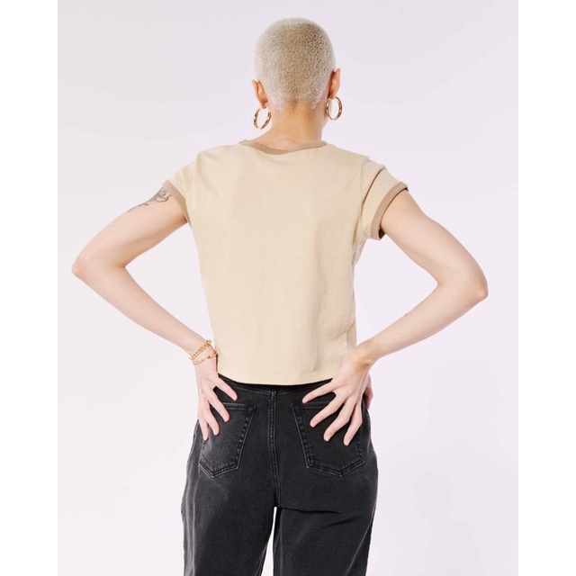Áo croptop thun cotton kem in đầu trâu