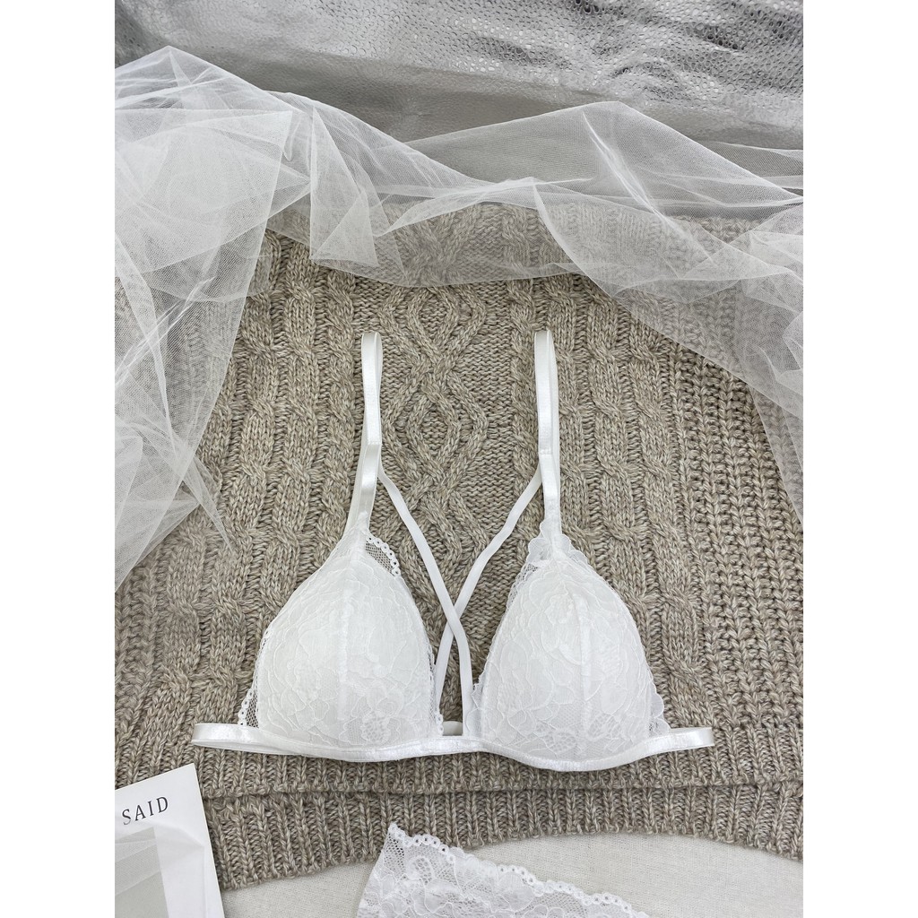 Đồ lót ren sexy màu trắng có dây ôm ngực nguyên set gồm áo + quần BRAHY 067 | BigBuy360 - bigbuy360.vn