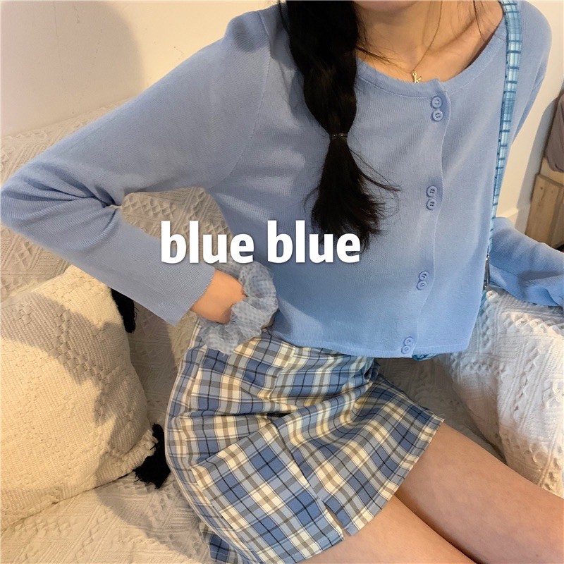 sét áo croptop len + chân váy caro hàng QC ( có săn)