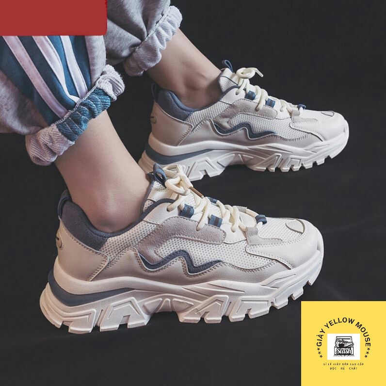 Giày thể thao sneaker nữ ULZZANG đế độn 5cm chất da lộn phối vải thoáng khí màu xanh/cam