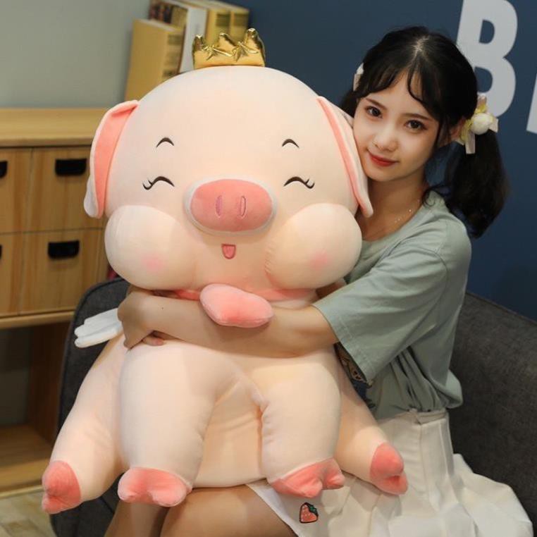 Gấu bông gối ôm Heo Vương Miện vải nhung cao cấp co dãn 4 chiều 100% bông gòn