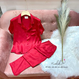 Bộ Pijama lụa NOHK cao cấp mặc nhà cộc tay quần dài họa tiết Cane