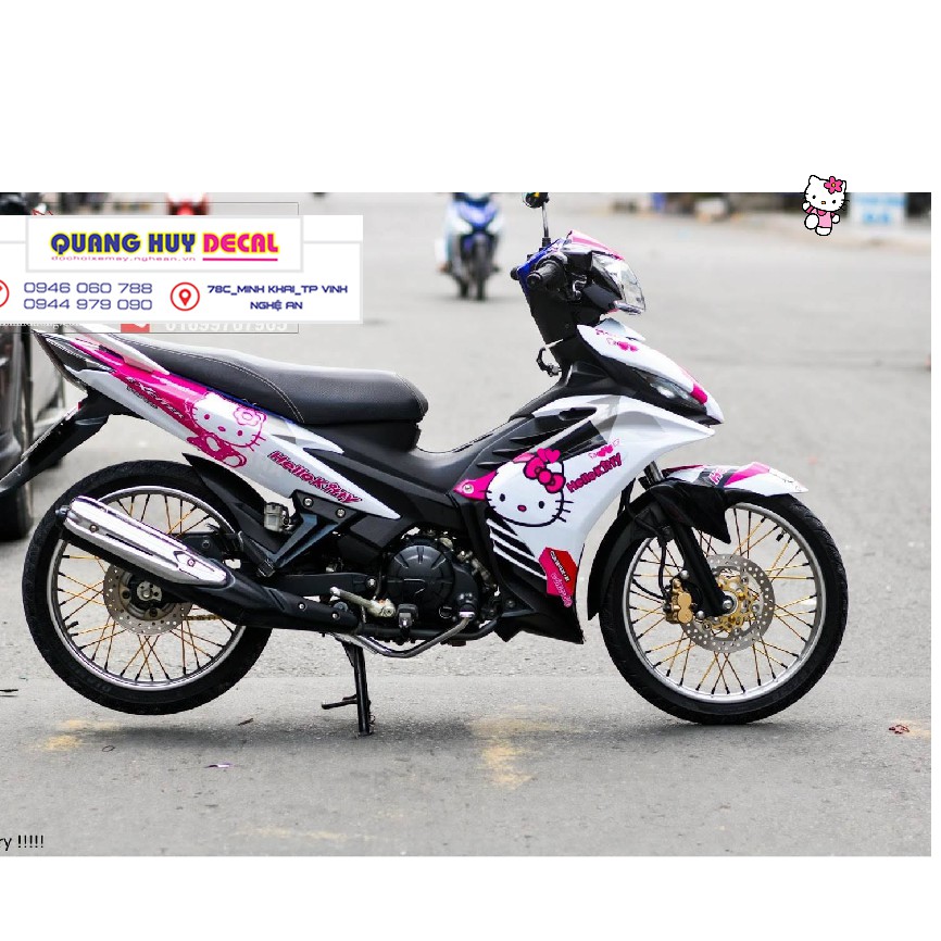 Tem trùm exciter 135 hồng trắng hello kitty, độ team decal xe ex dán đời 2011-2014