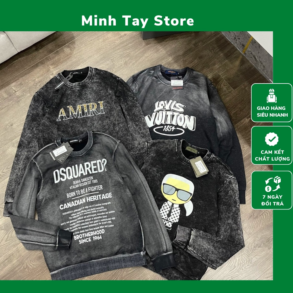 Áo Sweater Nam Màu Loang Bạc Phối Họa Tiết In Ngực Cực Chất . Áo Nỉ Nam Nữ Cap cấp - MINH TÂY STORE