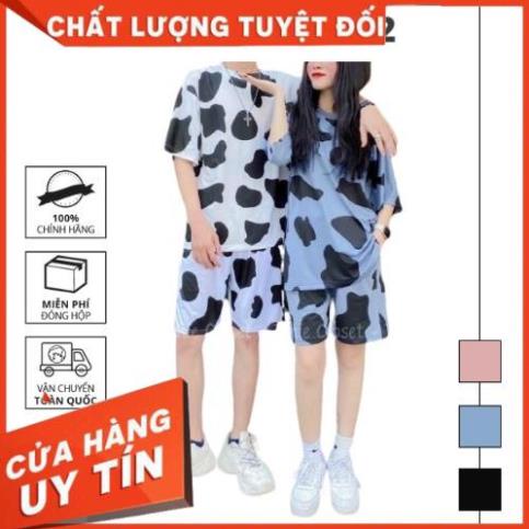 Đồ bộ bò sữa form rộng unisex chất thun cotton mịn mát. Đồ bộ mặc nhà, dạo phố freesize 65kg nam nữ mặc đều được K077