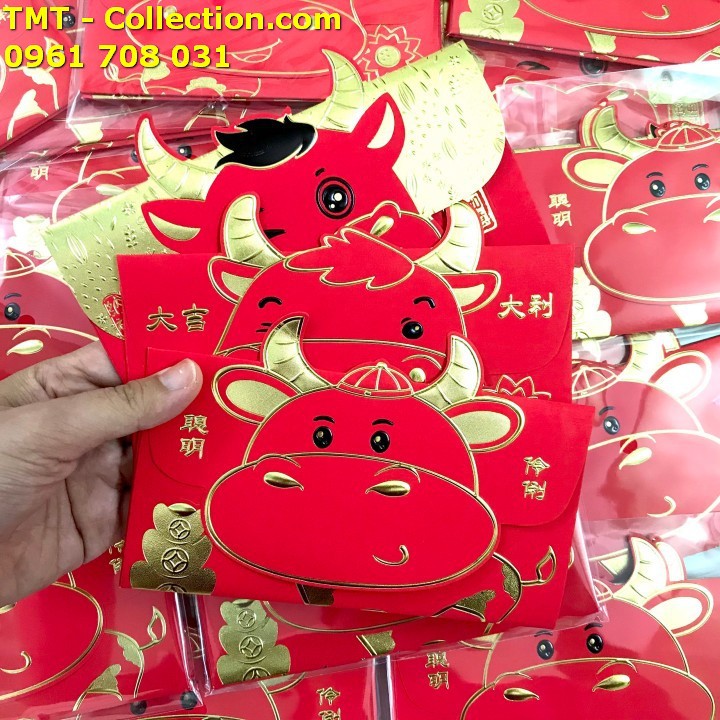 Set 3 bao lì xì hình con trâu 3D nhũ vàng (Mẫu 1) làm quà tặng tiền lì xì độc lạ nhân dịp Tết Tân Sửu 2021 - SP005139