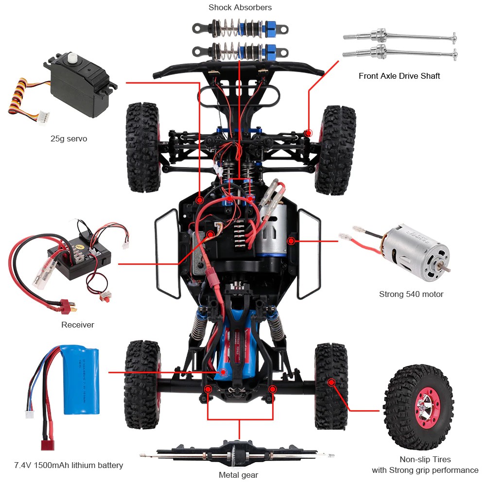 Xe Ô tô Địa Hình Điều Khiển Từ Xa  Cỡ Lớn Wltoys 12423 Tốc Độ Cao 50km/h, Đèn Led Siêu Sáng, Hai Cầu 4WD 2.4G