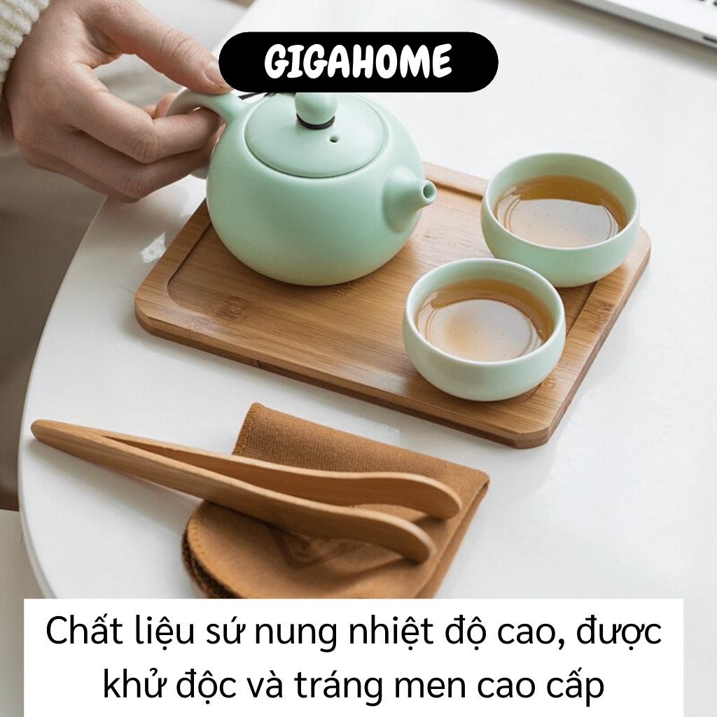 Bộ Bình Trà GIGAHOME Bộ Ấm Trà Gốm Sứ 4 Tách Kèm Khay, Kẹp Trà, Khăn Và Túi Du Lịch 9984