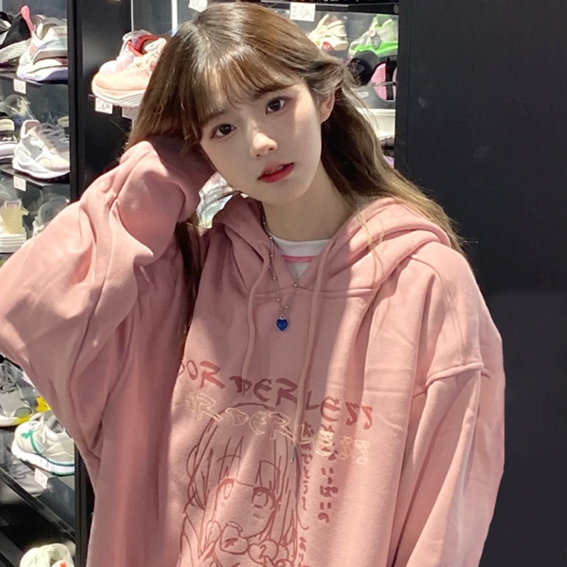 Áo hoodie ZHELIHANGFEI dài tay dáng rộng in họa tiết cá tính trẻ trung