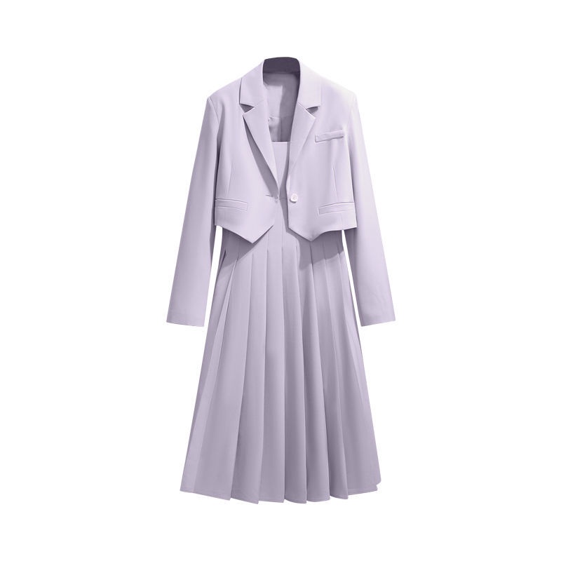 Set Đầm Hai Dây Màu Tím + Áo Khoác Kiểu Vest Trẻ Trung Xinh Xắn Dành Cho Nữ