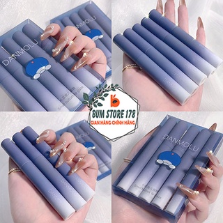 Set son 5 cây nội địa Trung Danmolu mướt mịn vỏ xanh, Set son lì nội địa Trung 5 cây màu nhung lì mịn màng