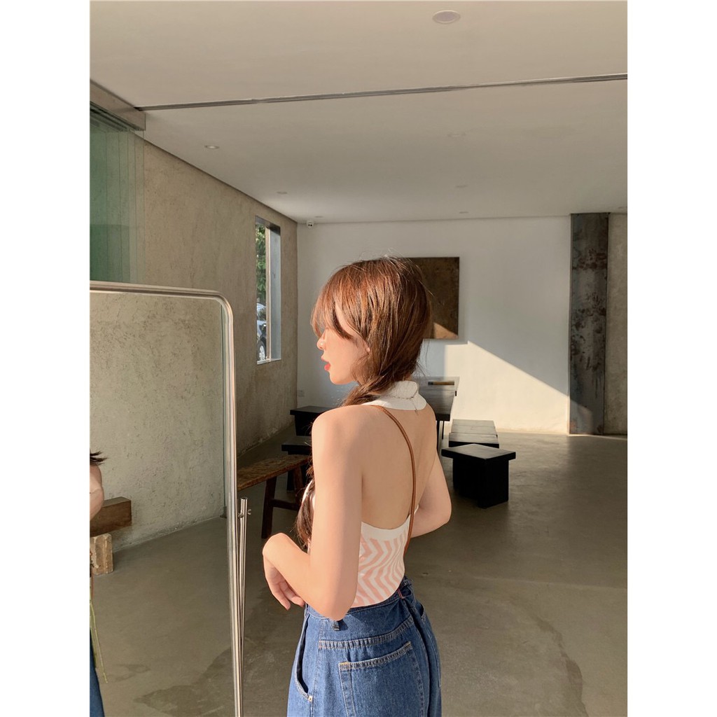 Áo Cổ Yếm Kẻ Sọc Thiết Kế Xinh Xắn Cho Nữ | BigBuy360 - bigbuy360.vn