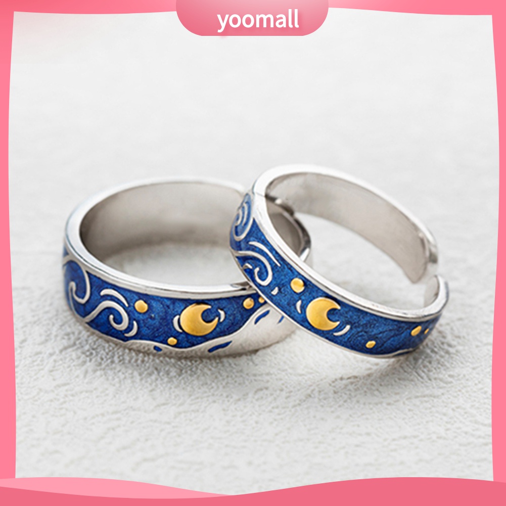 Yomall♡ Nhẫn Hở Hình Mặt Trăng Tráng Men Thời Trang Cho Nam Nữ