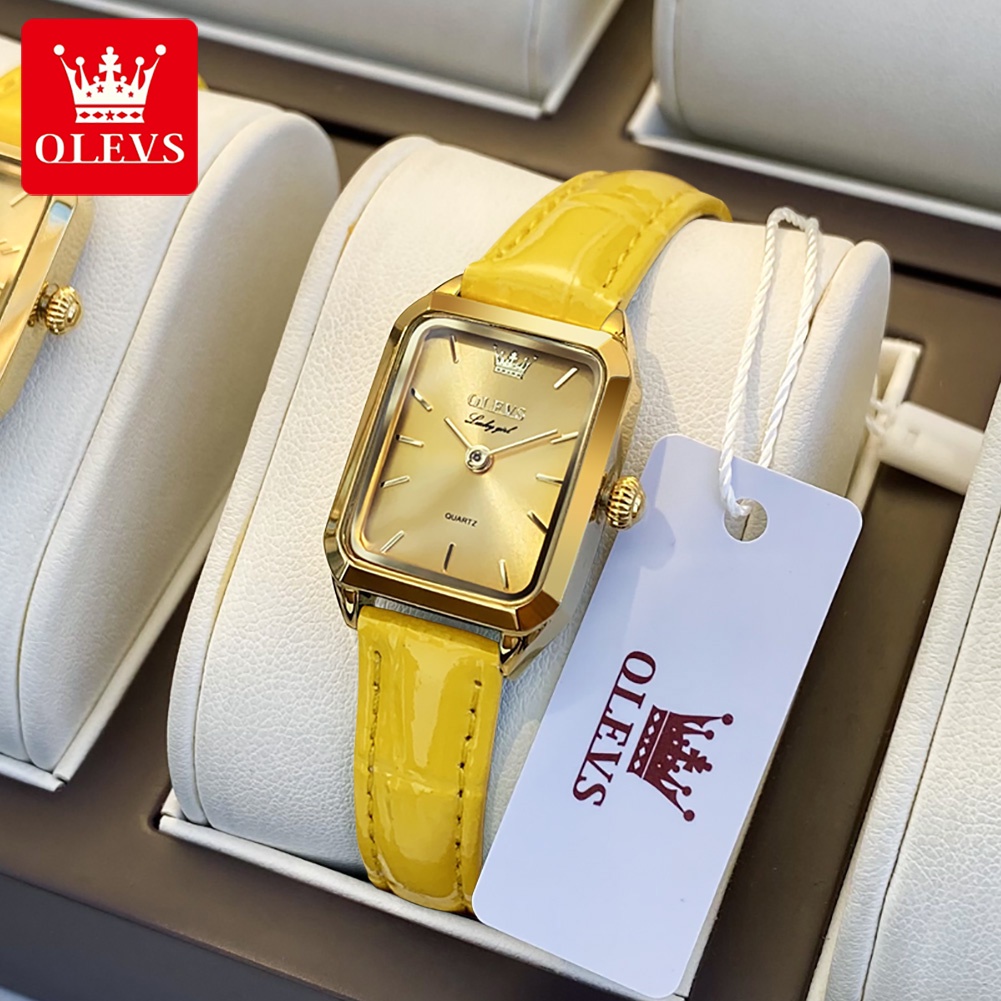 OLEVS  Đồng Hồ Đeo Tay Dáng Vuông Bằng Da Thật Chống Nước Có Thể Tháo Rời Cho Nữ