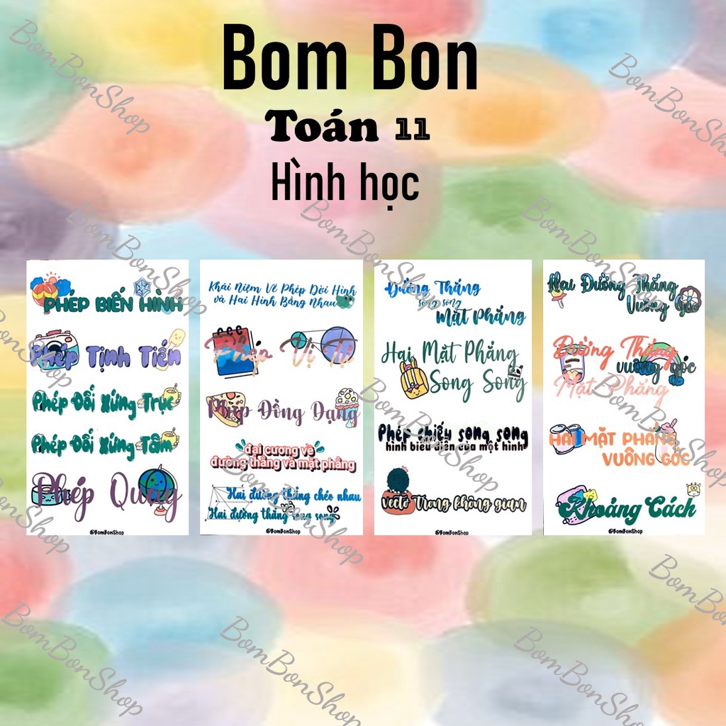 Stiker toán 11, nhãn dán môn học toán học lớp 11 có keo dán. BOMBON Shop