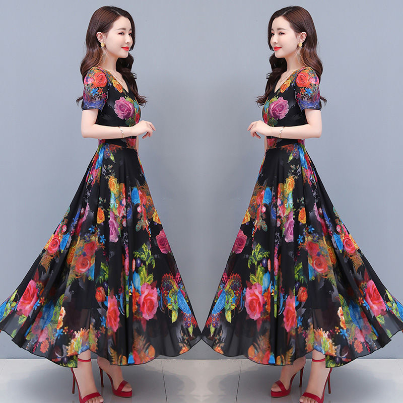 Đầm Lụa Ngắn Tay In Họa Tiết Xinh Xắn Dành Cho Nữ | BigBuy360 - bigbuy360.vn