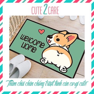 Thảm lau chân - thảm chùi chân chống trượt hình cún corgi cute