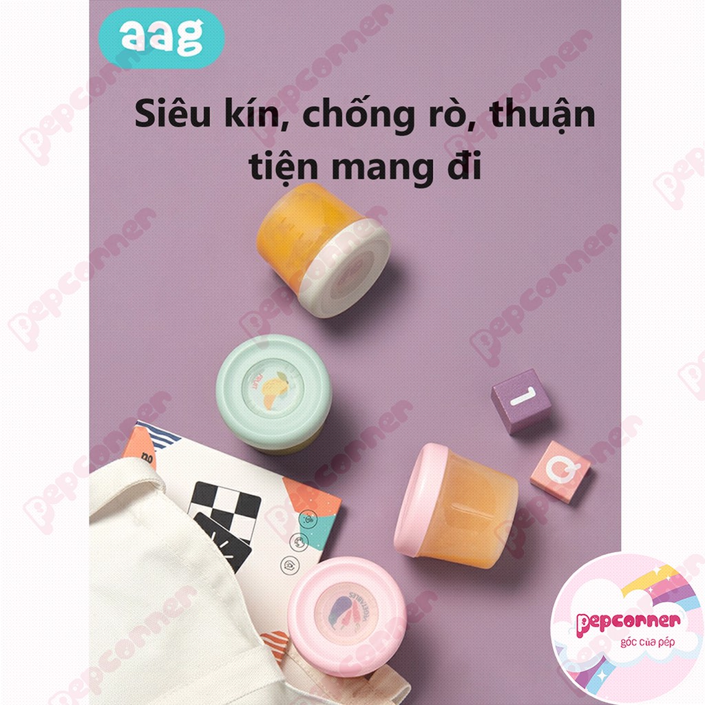 Set hộp AAG cao cấp trữ đông, trữ đồ ăn dặm thức ăn cho bé, có kèm thìa, dùng được trong lò vi sóng