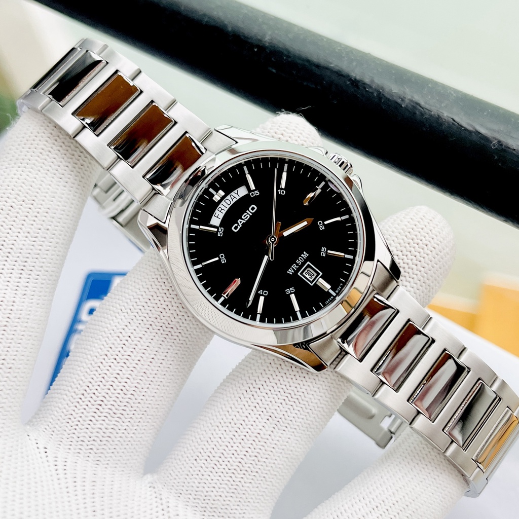 Đồng hồ nam sang trọng Casio MTP 1370D Dây thép mặt Đen - Trắng chống nước 5ATM Bảo hành 1 năm Hyma watch