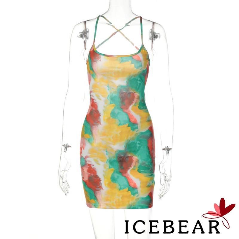 Đầm Body Nữ Không Tay Họa Tiết Màu Loang Quyến Rũ