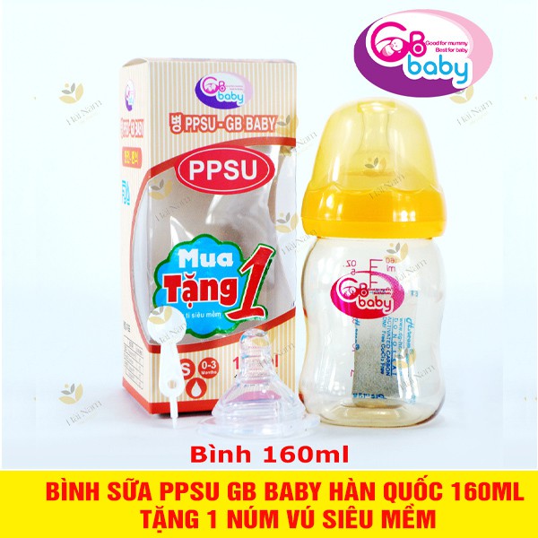 Bình sữa có tay cầm PPSU GB-Baby 180ml Hàn Quốc Tặng 1 núm ti siêu mềm