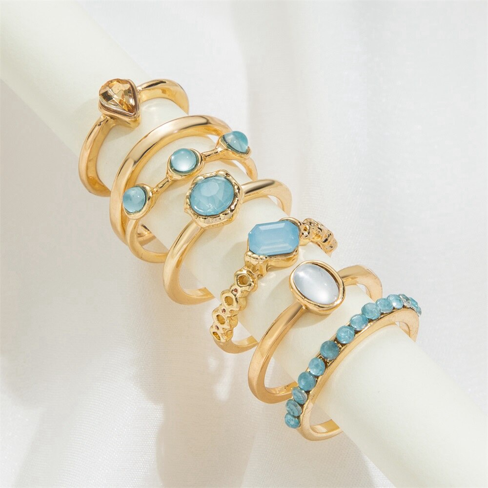 Nhẫn ngón tay bằng kim loại đính đá nhiều màu sắc thời trang Hàn Quốc dành cho nữ