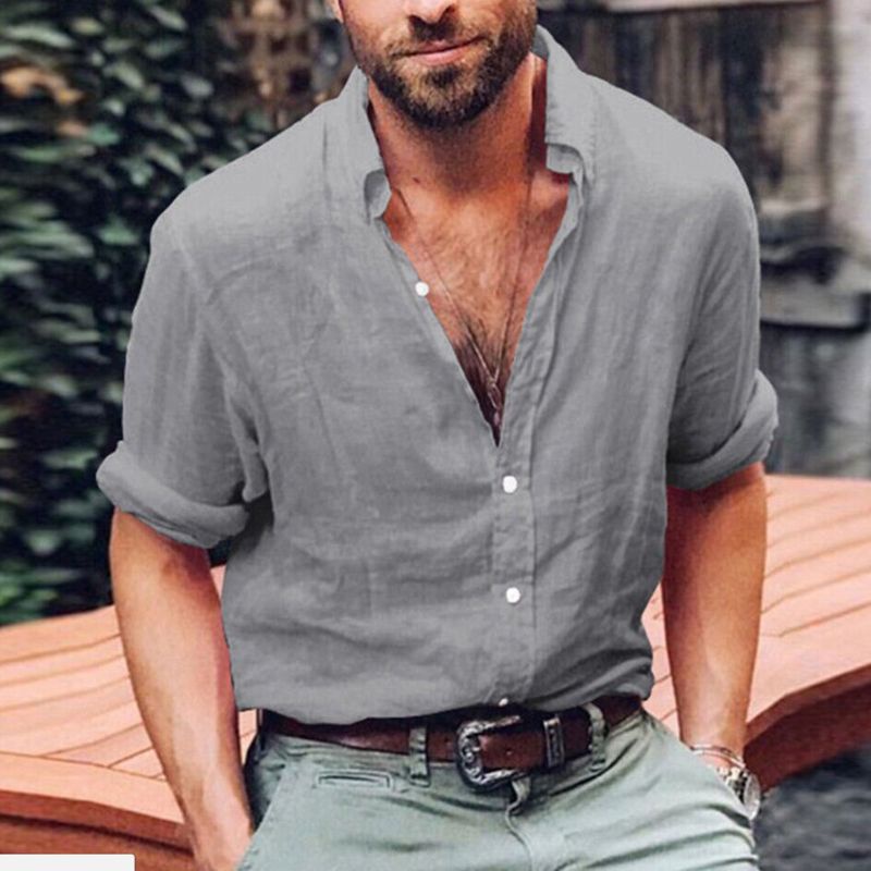 Áo Sơ Mi Nam Tay DàI Cổ Chữ V ThờI Trang MùA Hè Size M-3XL