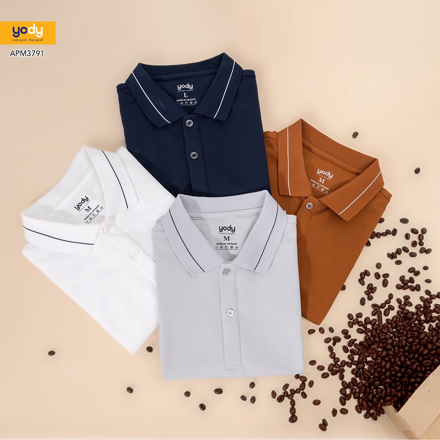 Áo polo Yody Nam Bo kẻ Thun cộc tay chất liệu Cafe Thấm hút Mềm mịn APM3791