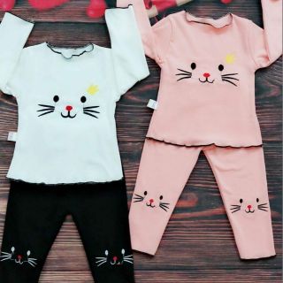 Bộ cotton len mèo thêu 10 meo va 4 ri bộ