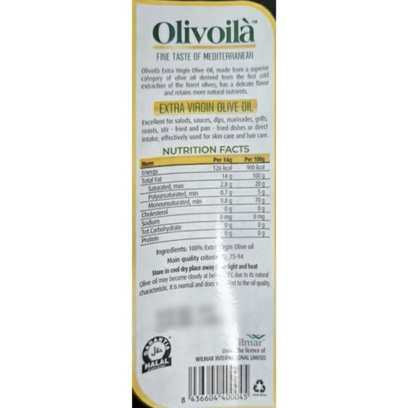 Dầu olive nguyên chất olivoila extra virgin 250ml và750ml