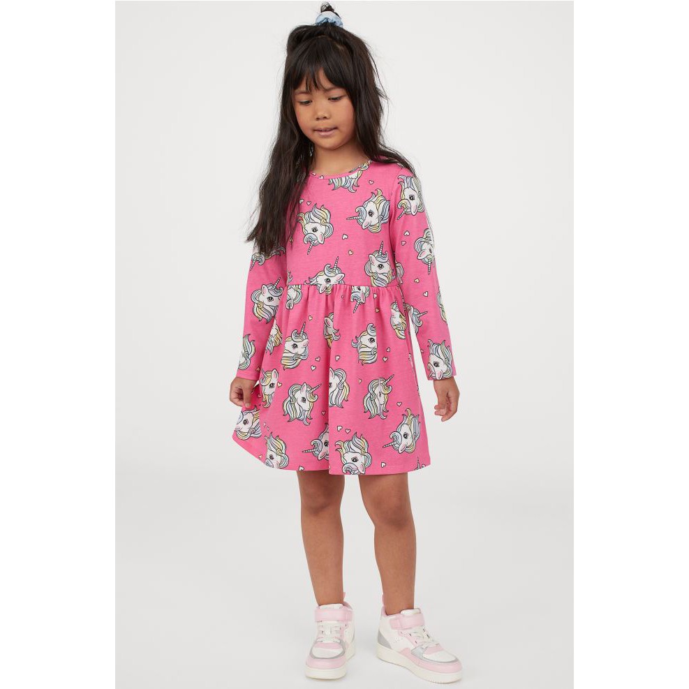 Váy dài tay unicorn hồng HM H&amp;M sz 6-8, 8-10y _hàng chính hãng Mỹ