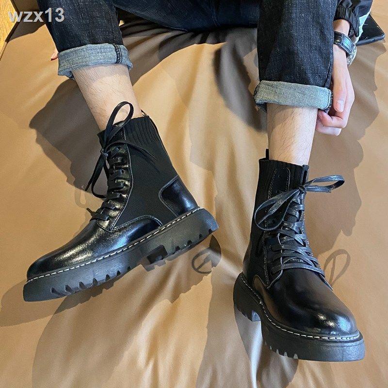 Martin boots nam cao cap phong cách Anh xu hướng all-match boots dụng cụ nam thu đông cộng với giày cao cổ nam màu đen đ