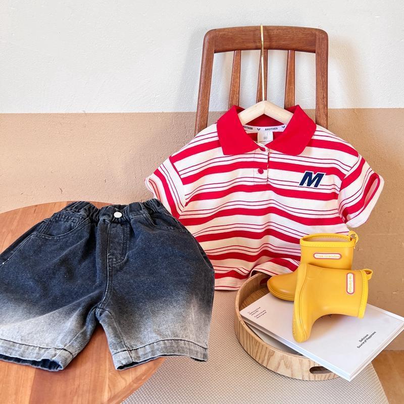 Áo polo Tay Ngắn Họa Tiết Kẻ Sọc Bằng Cotton 100 Thời Trang Mùa Hè Cho Bé Trai