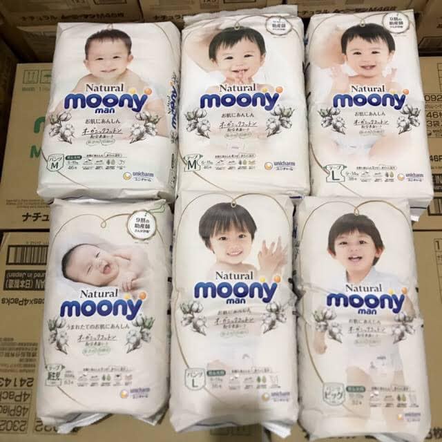 Tã/Bỉm Moony Natural Nội Địa Nhật Dán/Quần Dùng Cả Bé Trai, Bé Gái NB63/S58/M46/L38/L36/XL32