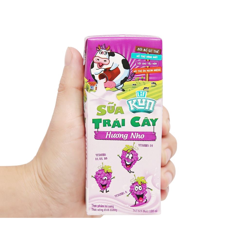 [HSD T12-2023] [SĂN THÈ QUÀ] Thùng 48 Hộp Sữa Trái Cây LiF Kun Hương Nho 180ml