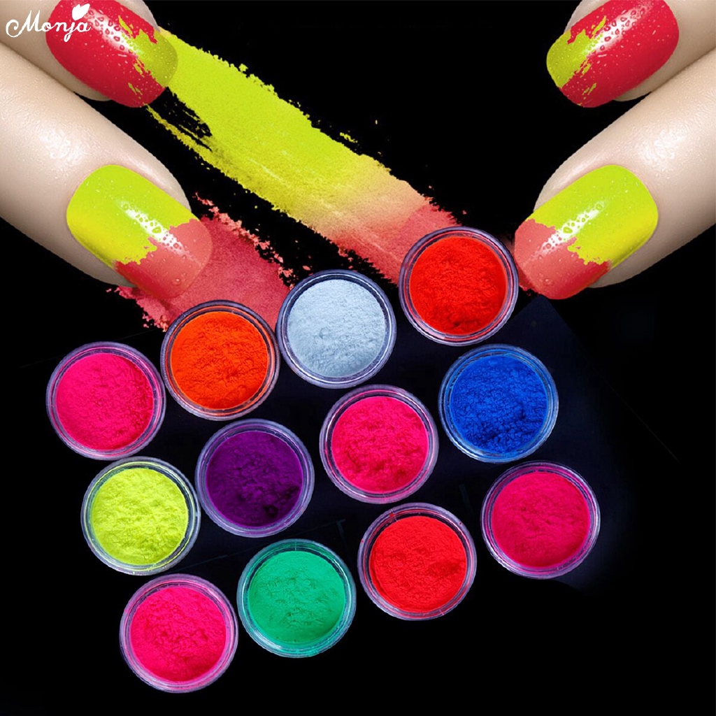 Set 12 Hộp Bột Neon Dạ Quang Trang Trí Móng Tay Diy