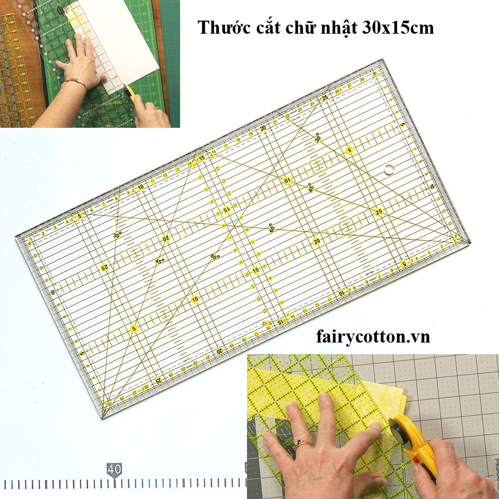 THƯỚC QUILT dùng kẻ, cắt, ghép vải nghệ thuật, đồ thủ công  15x15cm