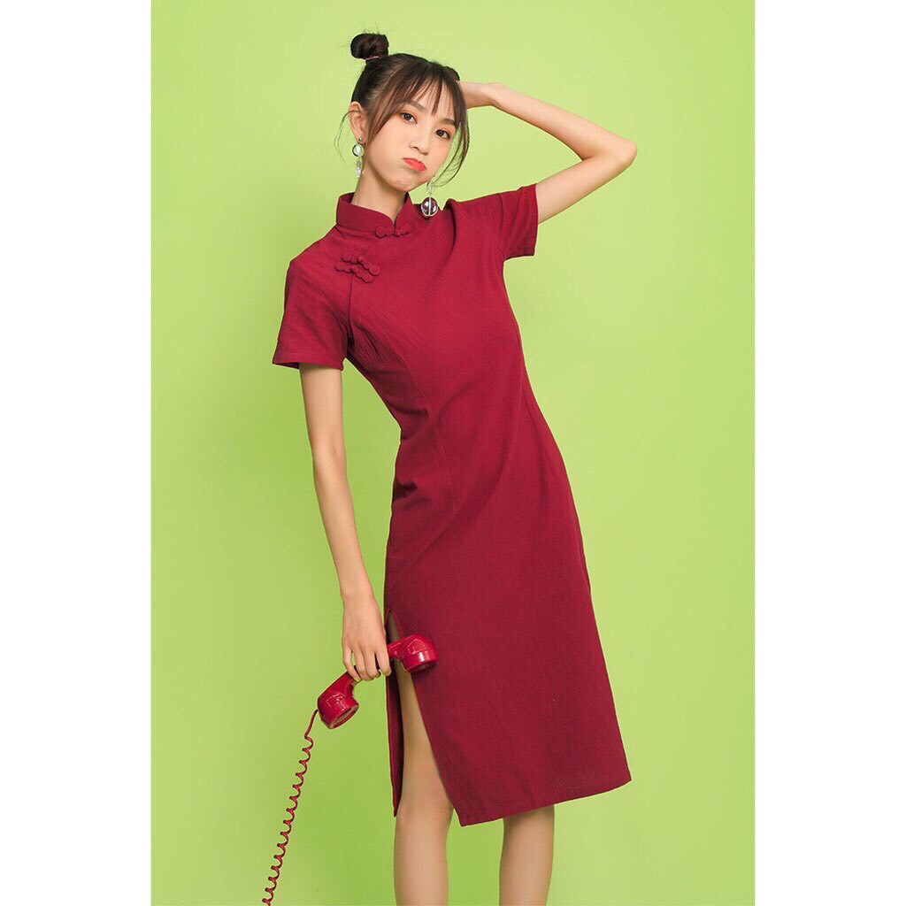 [ CÓ KÈM HÌNH THẬT ] ĐẦM SƯỜN XÁM ĐỎ XẺ TÀ